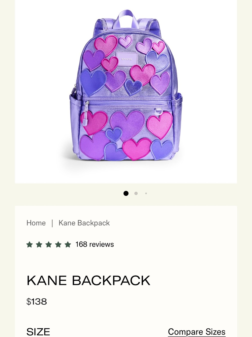 STATE Metallic Purple Heart Patch Kids Backpack with Pink Accents